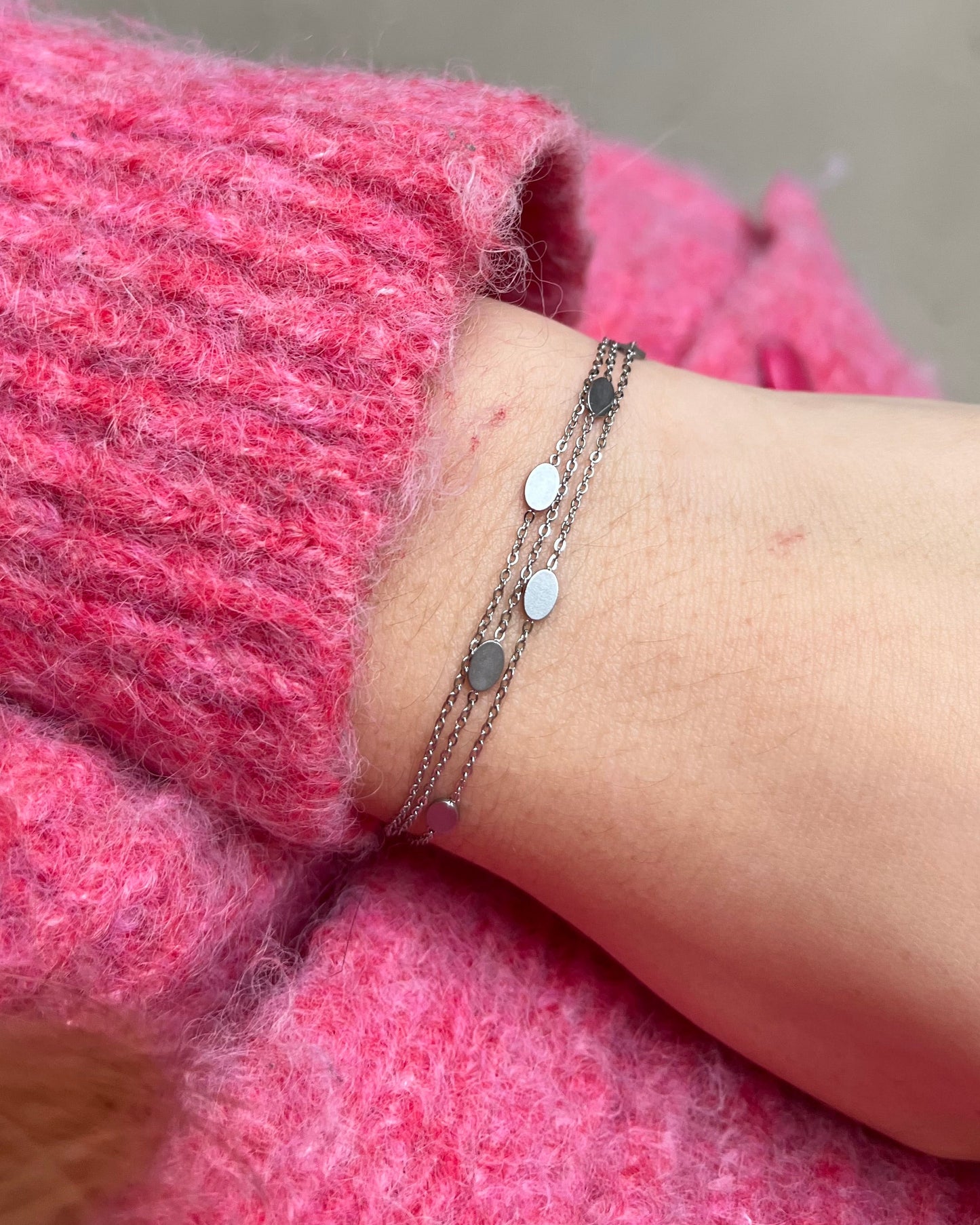 Bracelet multirang pampilles argenté en acier inoxydable MALOU