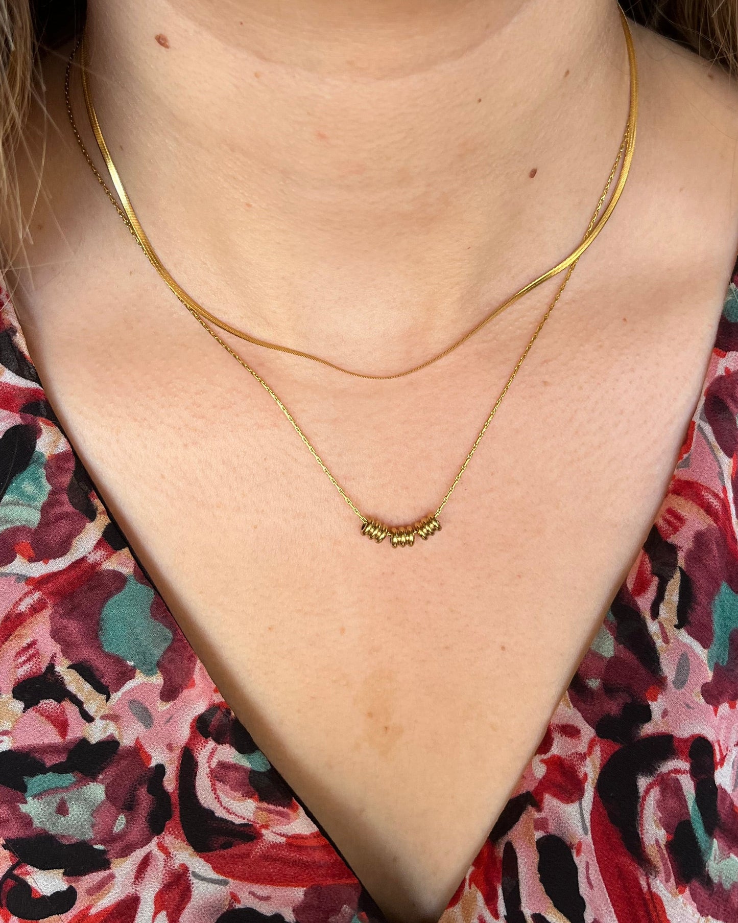 Collier double doré avec cylindres acier inoxydable SAM