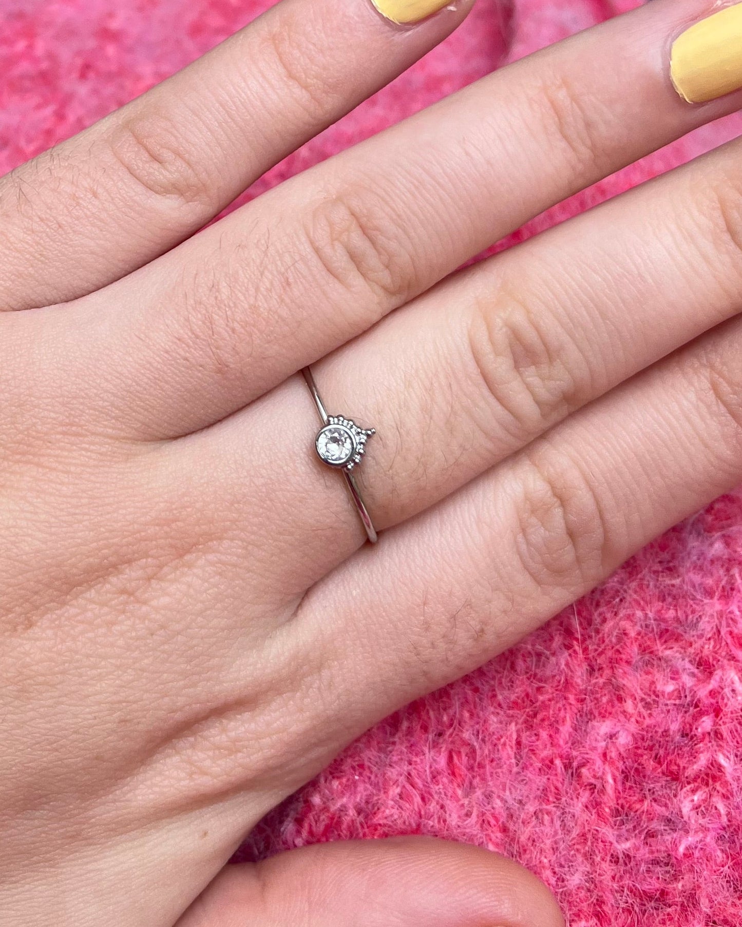 Bague strass couronne argenté Acier inoxydable