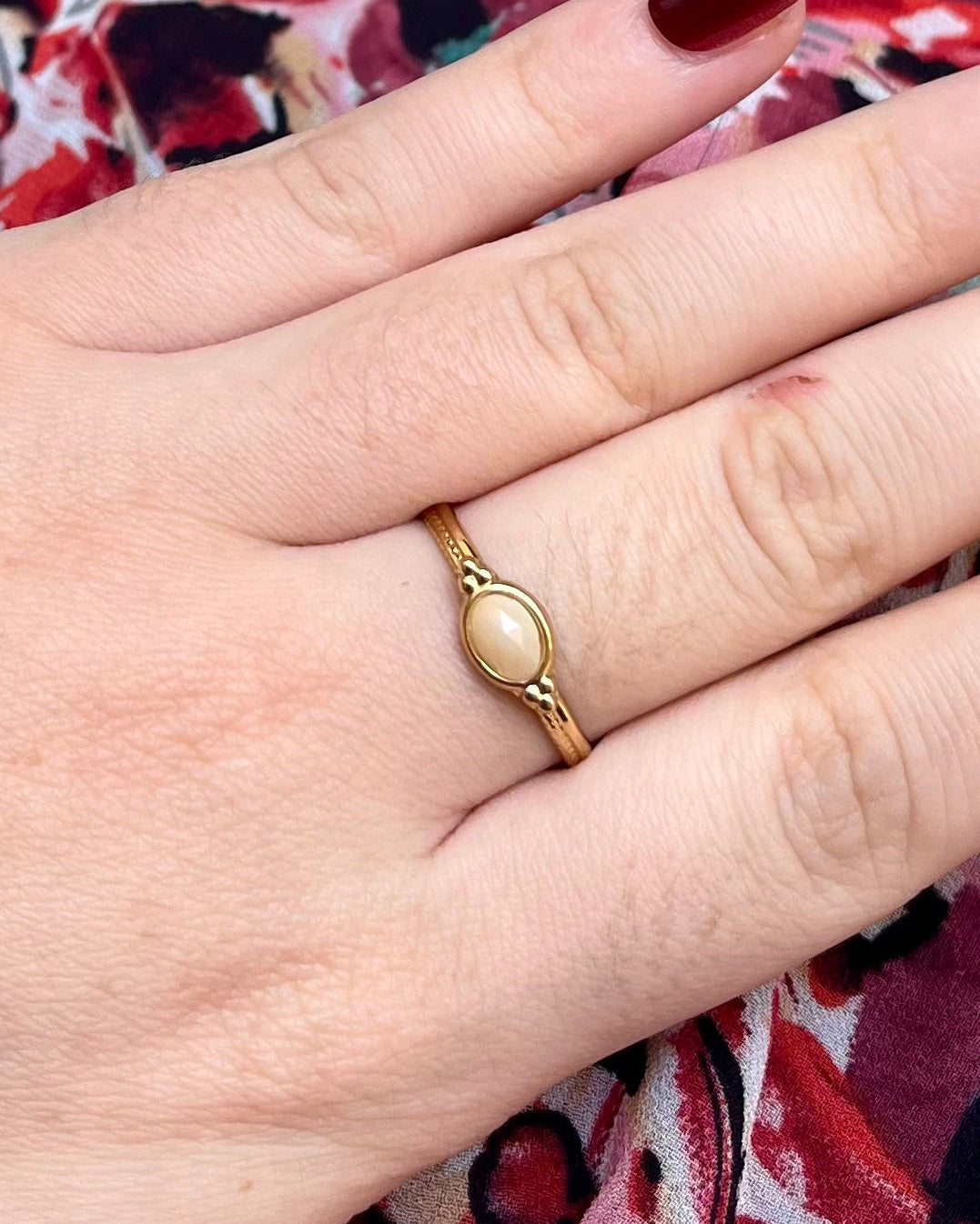 Bague pierre naturelle Nacre blanche Acier inoxydable NESTA