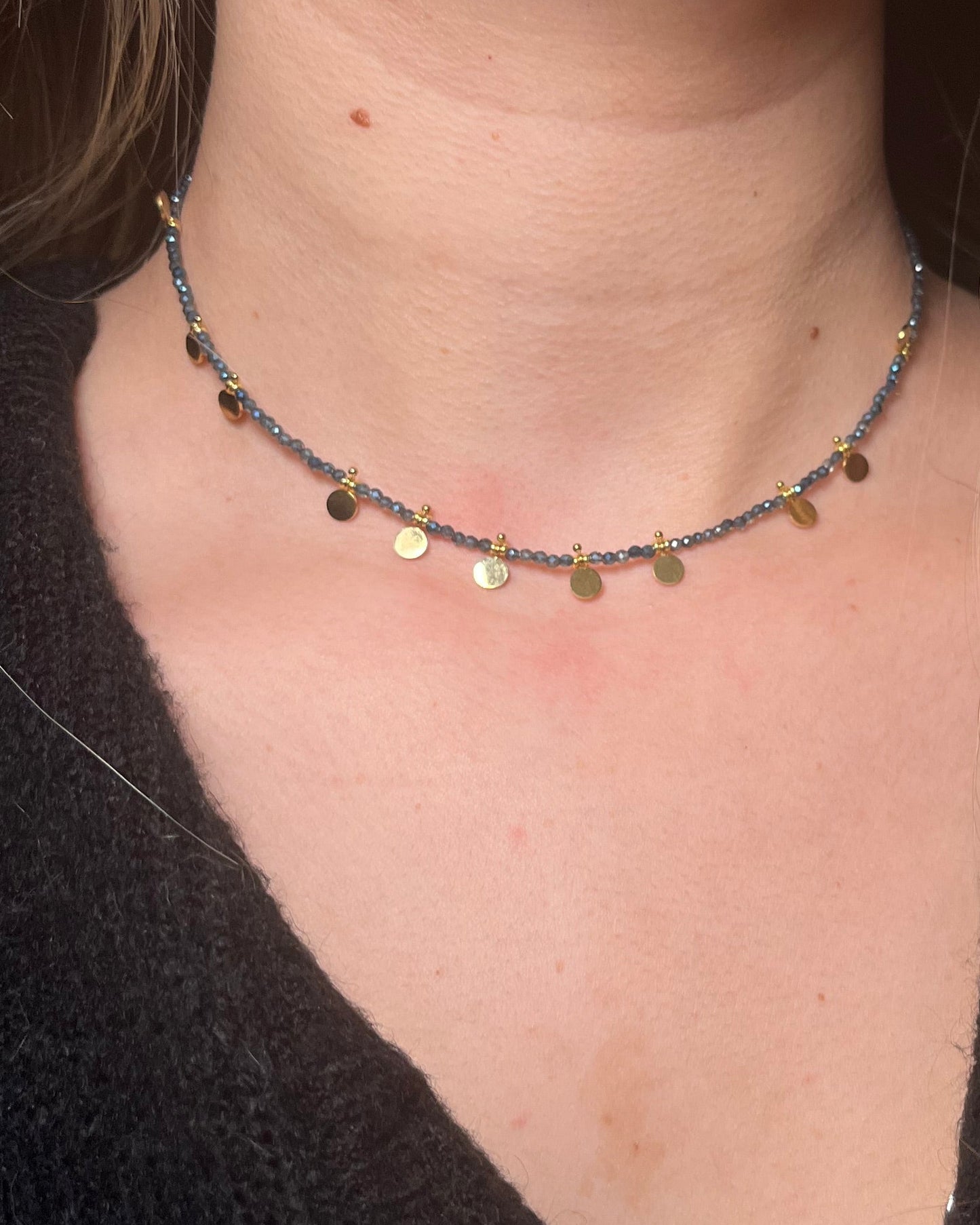 Collier perles pâtes de verre bleues Acier inoxydable LILOU