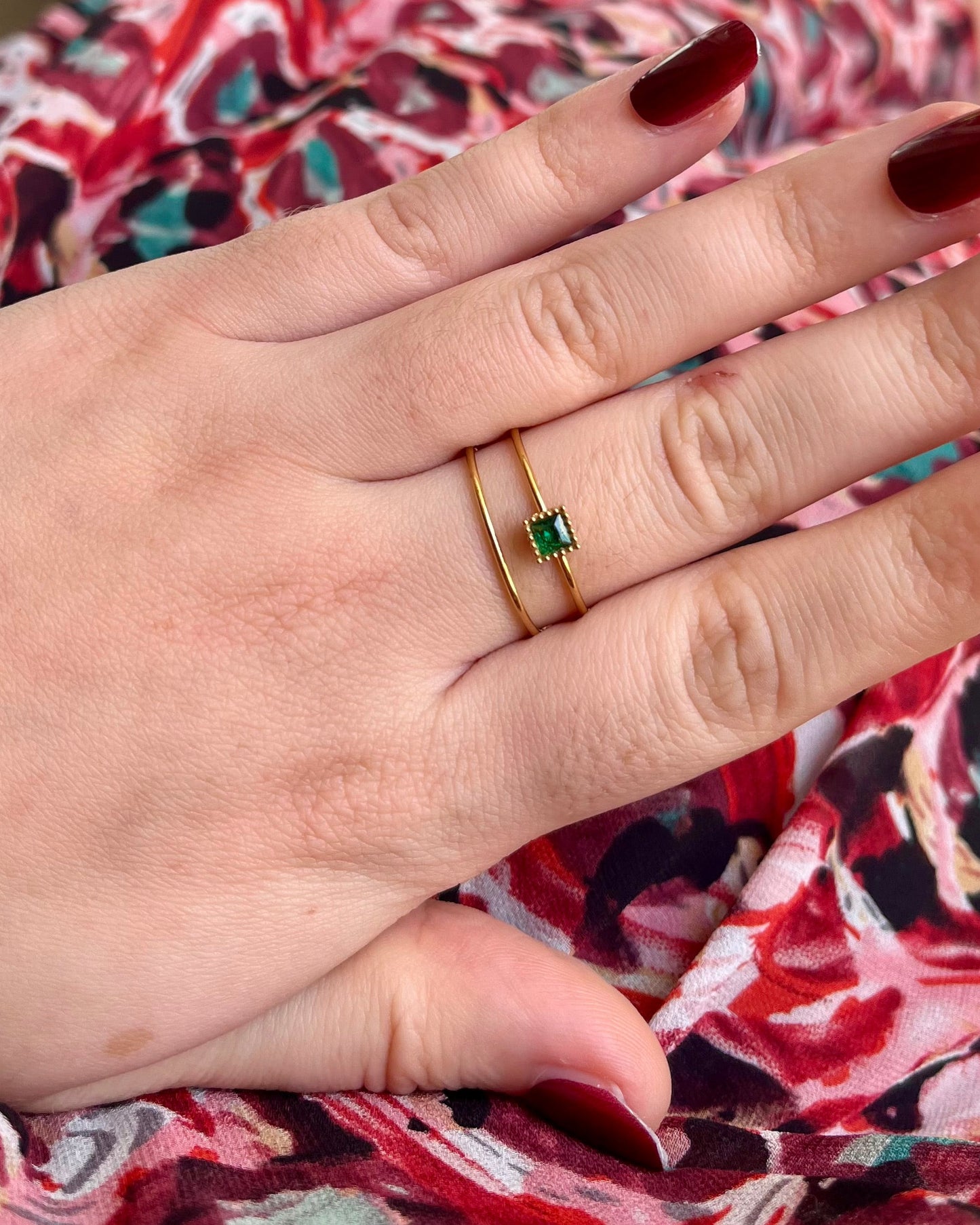 Bague double rang strass vert Acier inoxydable MARTY