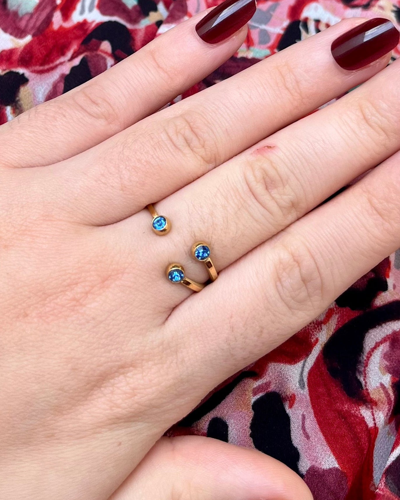 Bague ouverte 3 strass bleus Acier inoxydable NADIA