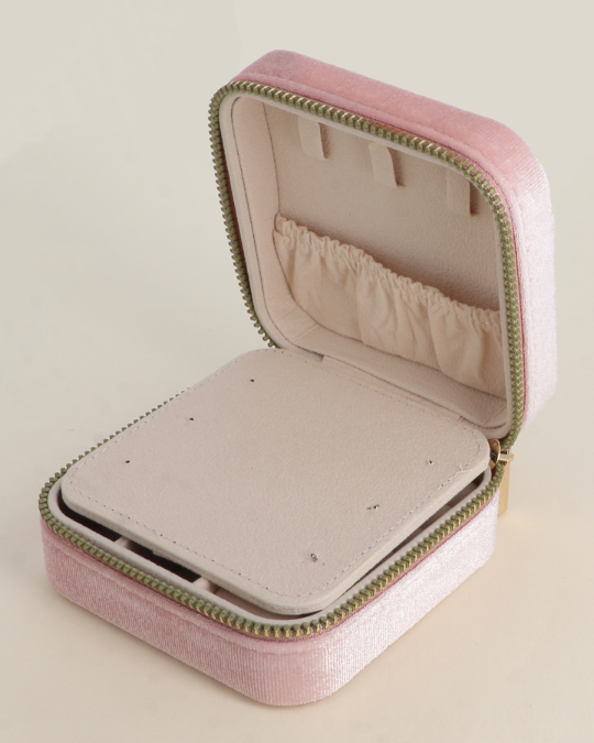 Boite à bijoux carrée Rose en velours