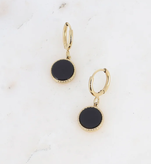 Créoles avec pendentif rond pierre naturelle EMILO