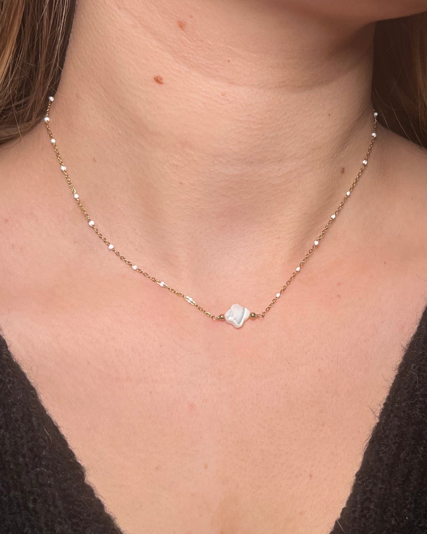 Collier trèfle blanc en nacre Acier inoxydable TREFLE