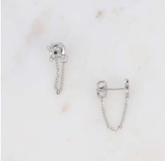 Boucles d'oreilles trèfle avec chaîne argentées Acier inoxydable CESAR