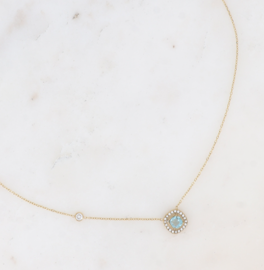 Collier strass rond bleu oxyde de zirconium JUNE