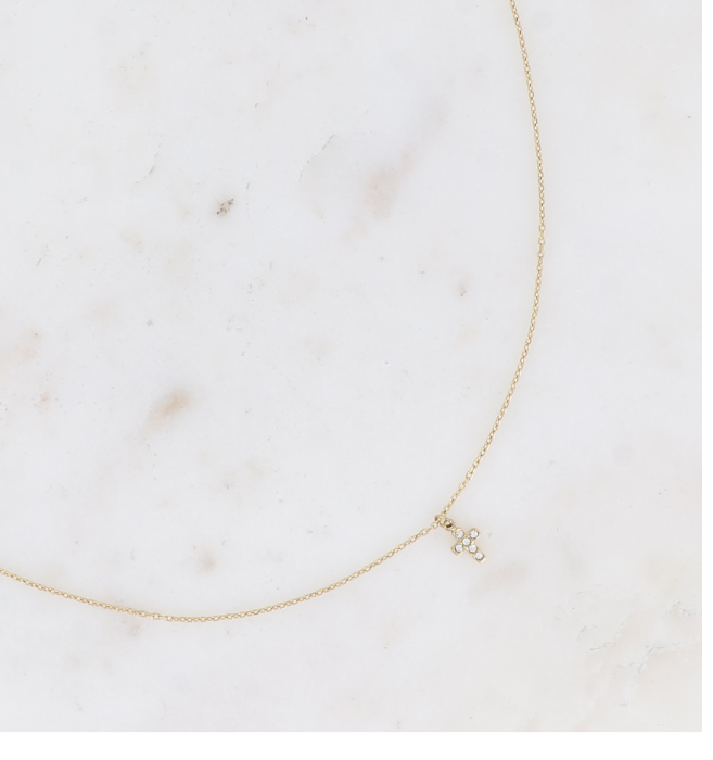 Collier doré avec petite croix chrétienne avec strass Religion MINI MADELEINE