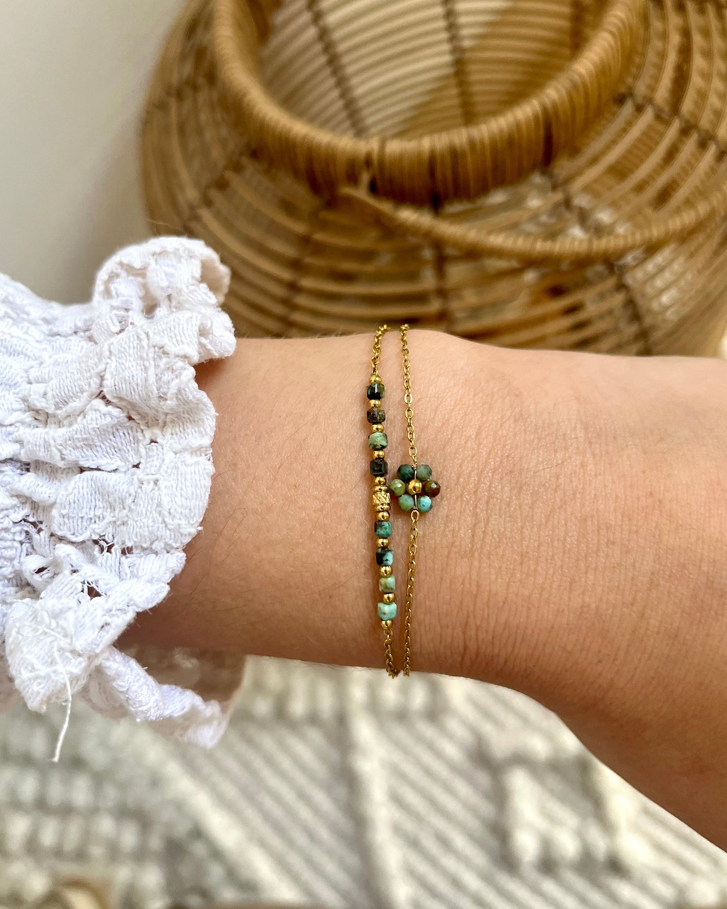 Bracelet double pierres naturelles fleur FLORA