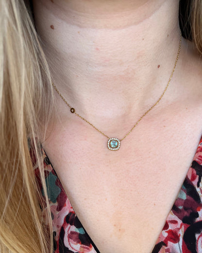 Collier strass rond bleu oxyde de zirconium JUNE