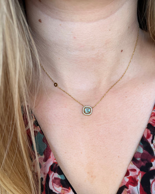 Collier strass rond bleu oxyde de zirconium JUNE