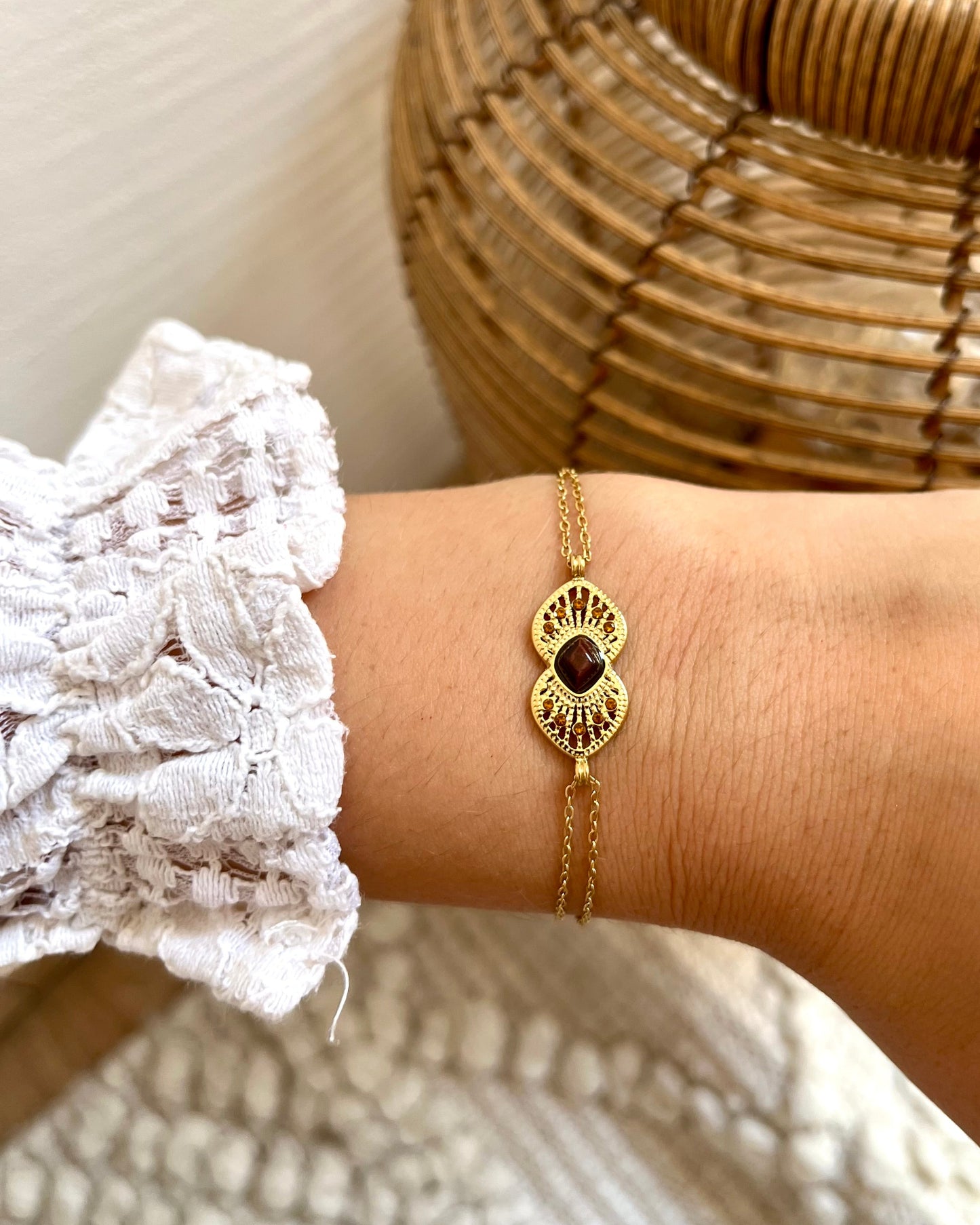 Bracelet double pierre naturelle et strass CALIA