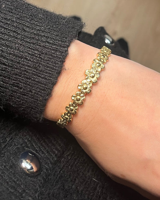 Jonc doré avec fleurs élégant Acier inoxydable BOUQUET