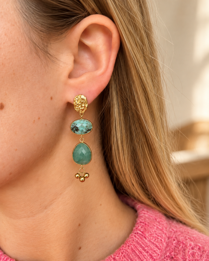 Boucles d'oreilles oeil de tigre et pierre de soleil MILEY