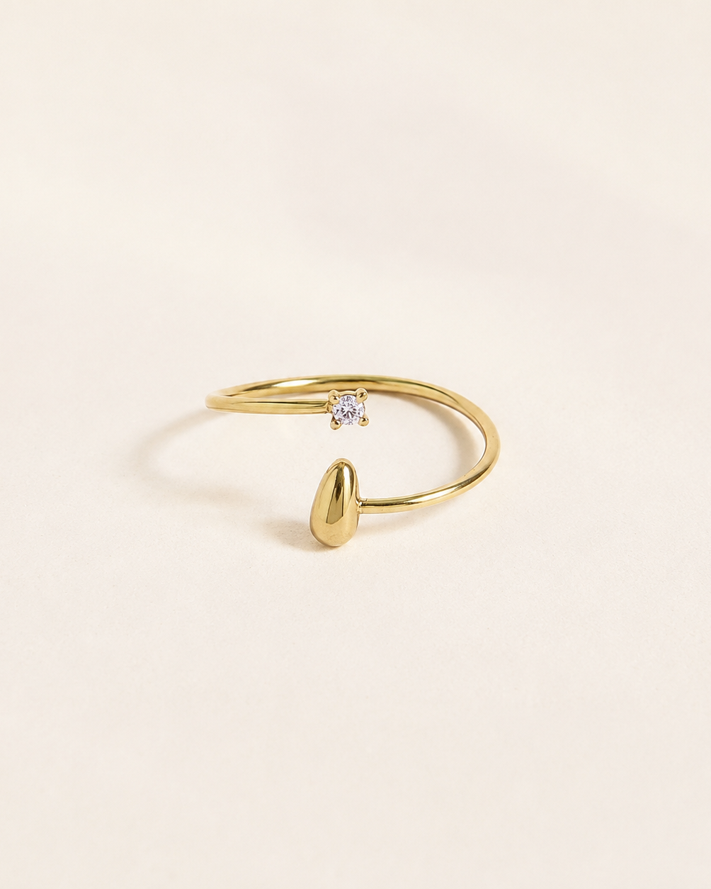Bague ouverte goutte et strass UNIQUE