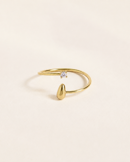 Bague ouverte goutte et strass UNIQUE