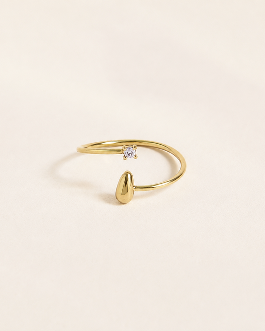 Bague ouverte goutte et strass UNIQUE