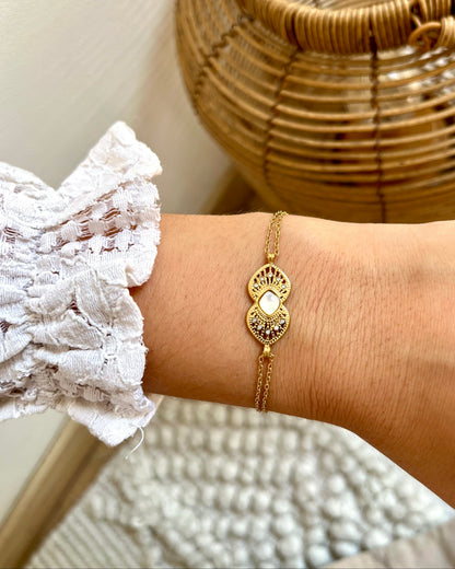 Bracelet double pierre naturelle et strass CALIA
