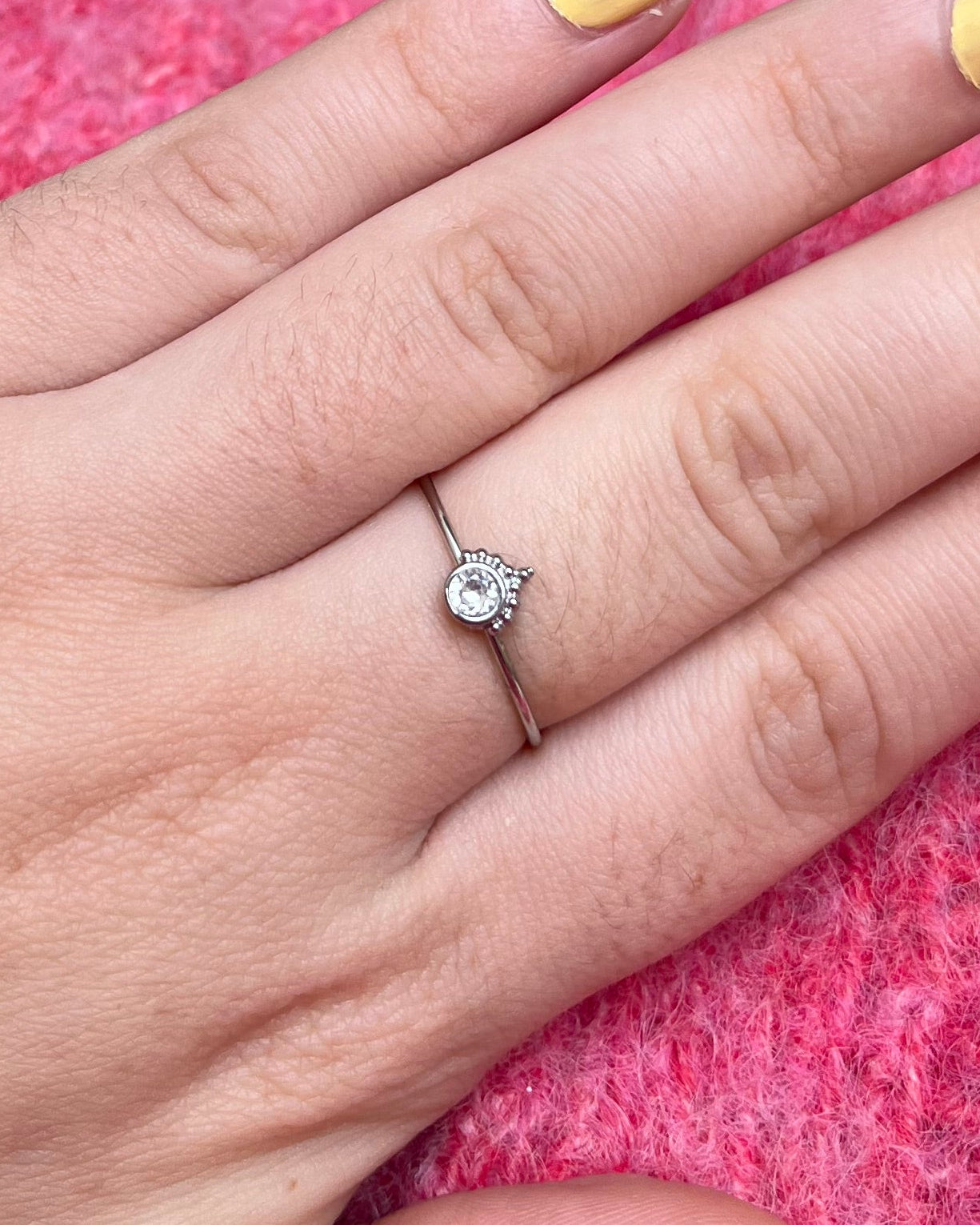 Bague strass couronne argenté Acier inoxydable