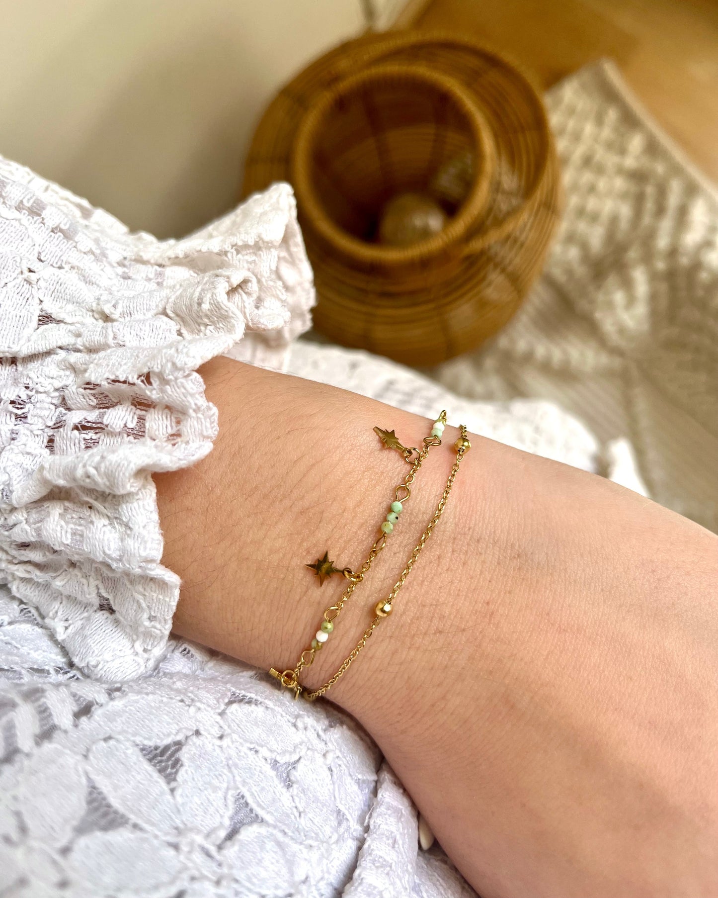 Bracelet double pierres naturelles étoiles CELESTE