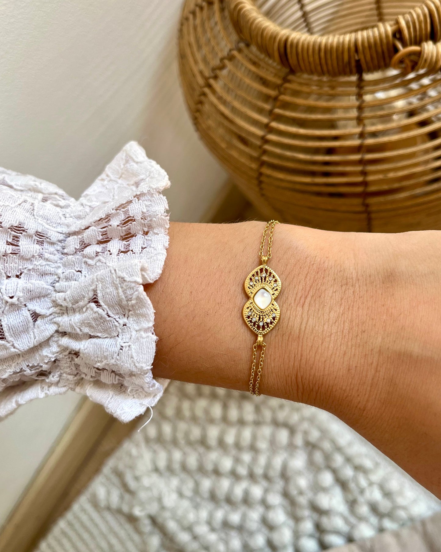 Bracelet double pierre naturelle et strass CALIA