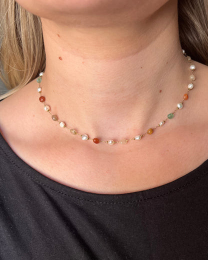 Collier perles d'eau douce et pierres naturelles ARIEL