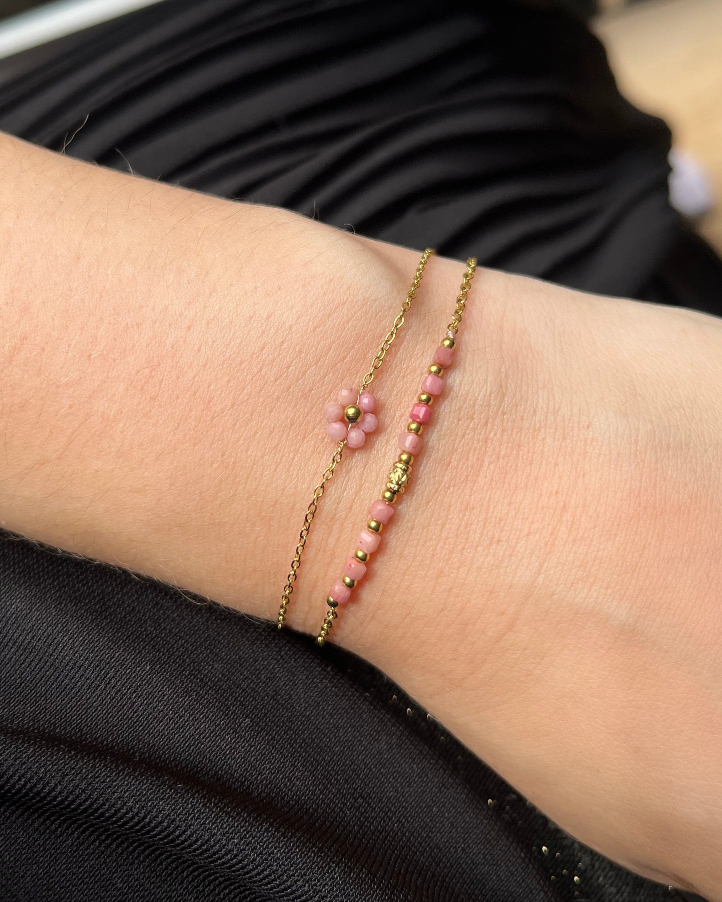 Bracelet double pierres naturelles fleur FLORA