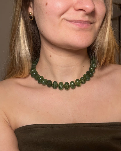 Collier perles de résine rondes kaki AMANDE