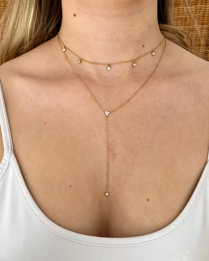 Collier doré double en Y avec strass YUMI