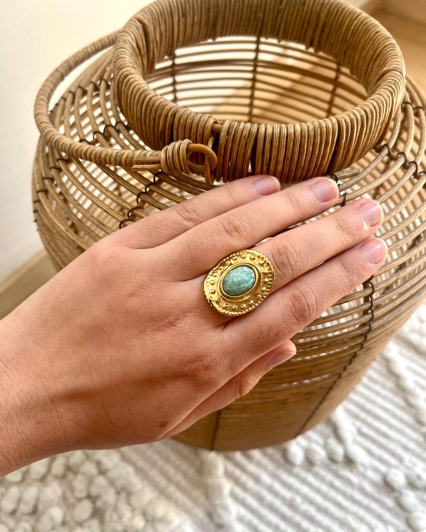 Bague large avec pierre naturelle ESMERALDA