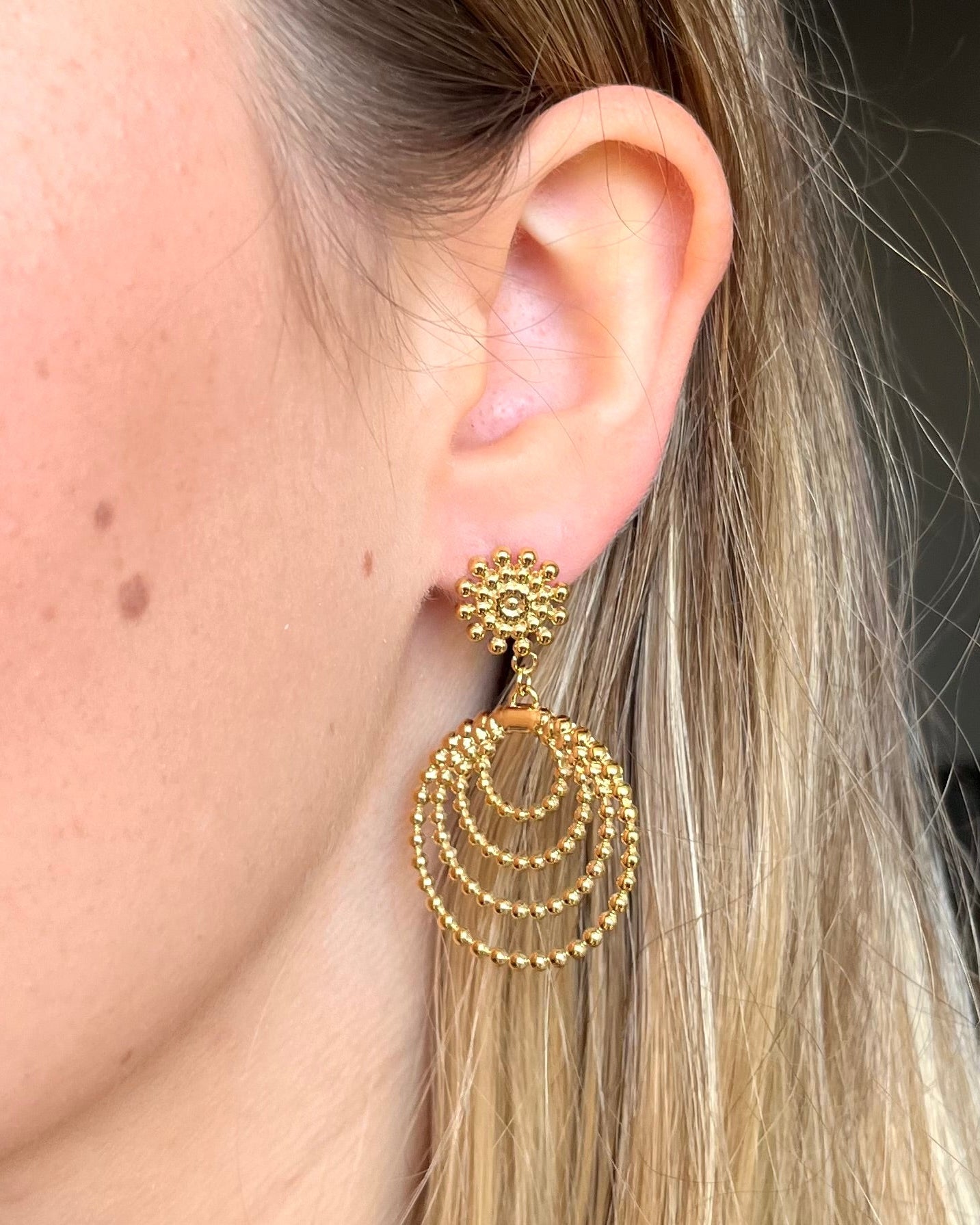 Boucles d'oreilles soleil et multi anneaux