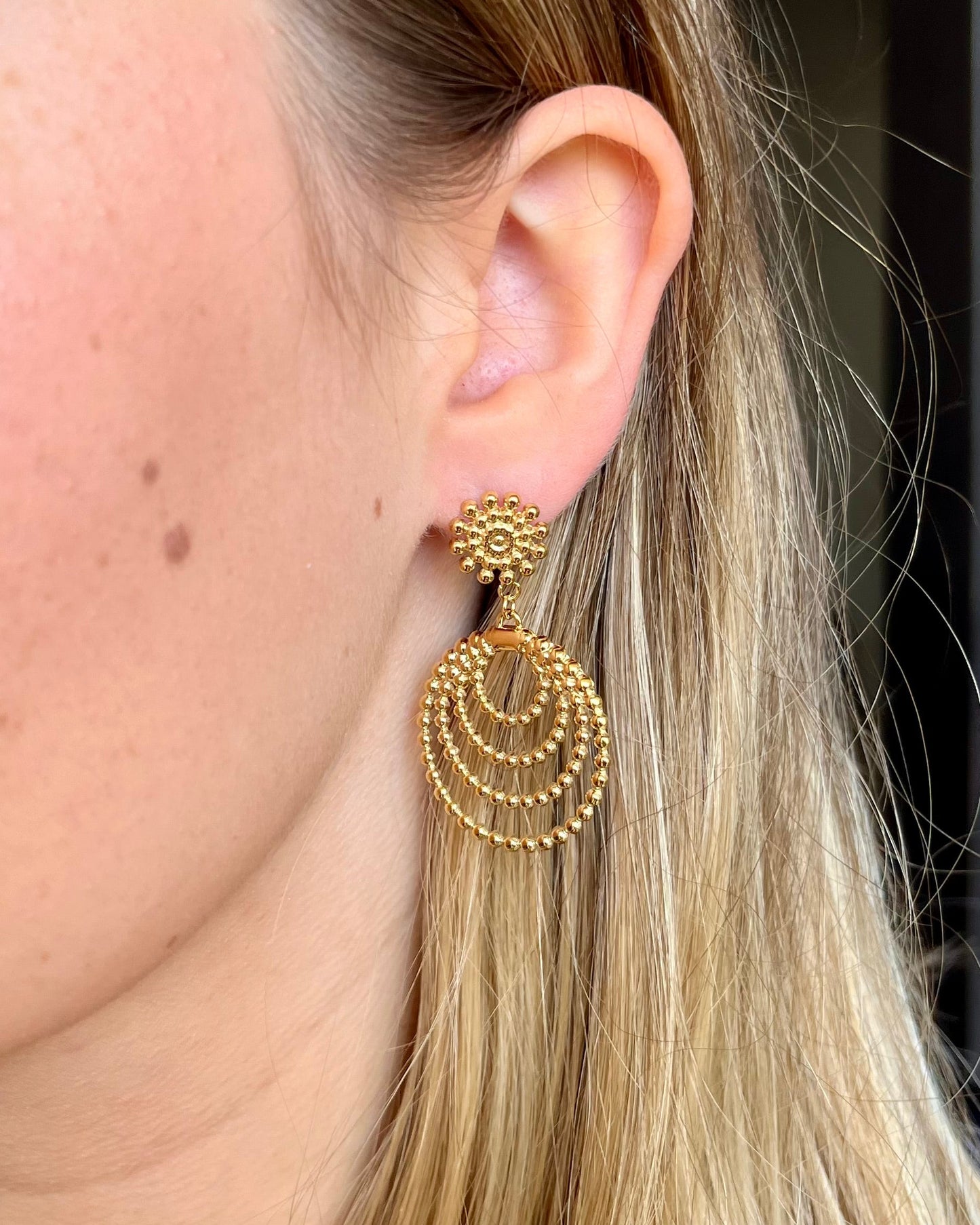 Boucles d'oreilles soleil et multi anneaux