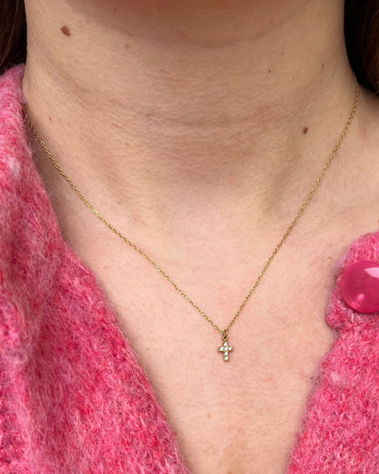 Collier doré avec petite croix chrétienne avec strass Religion MINI MADELEINE