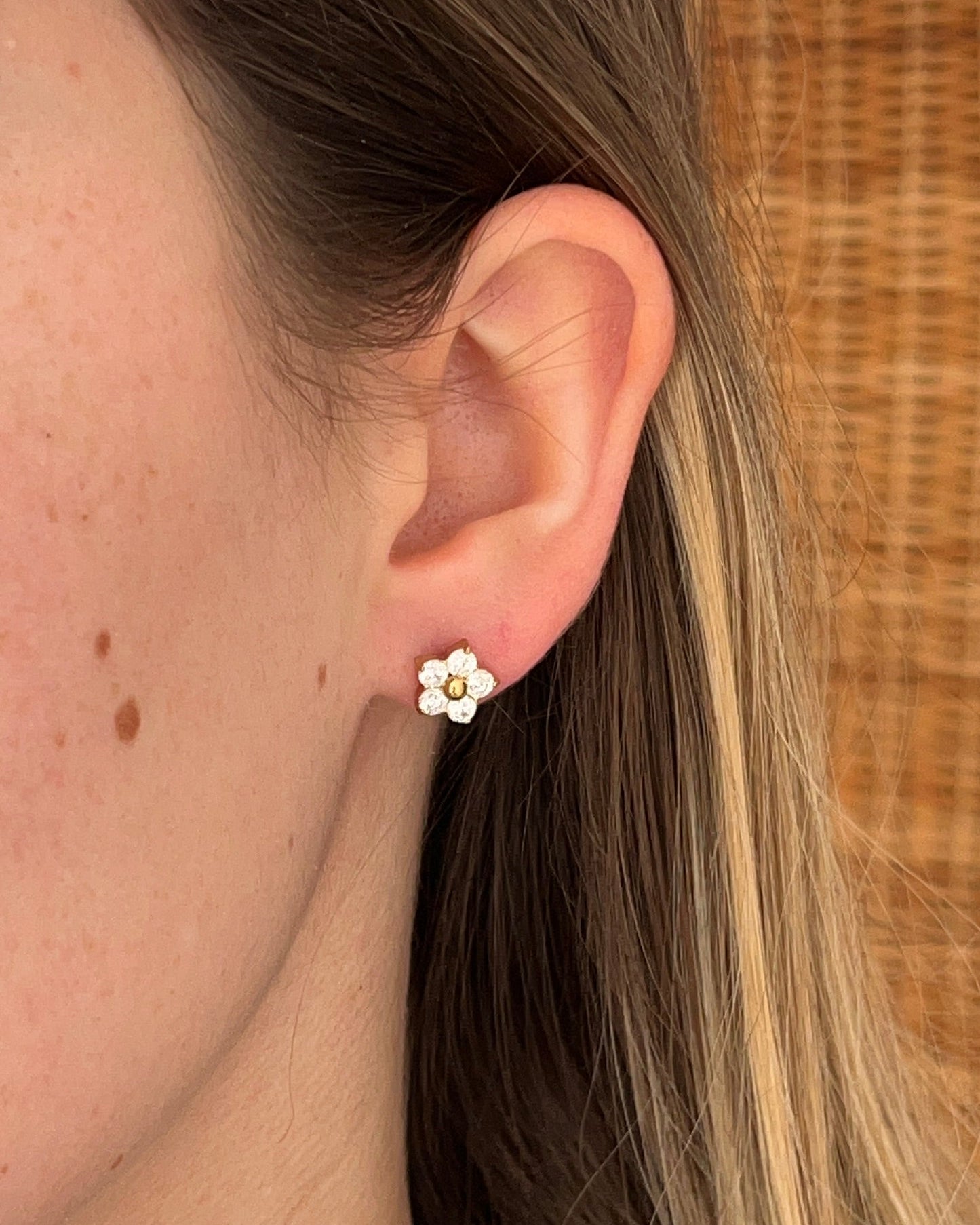 Puces d'oreilles fleur avec strass en acier SOLANE
