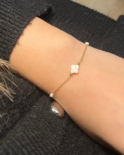 Bracelet trèfle blanc en nacre Acier inoxydable TREFLE
