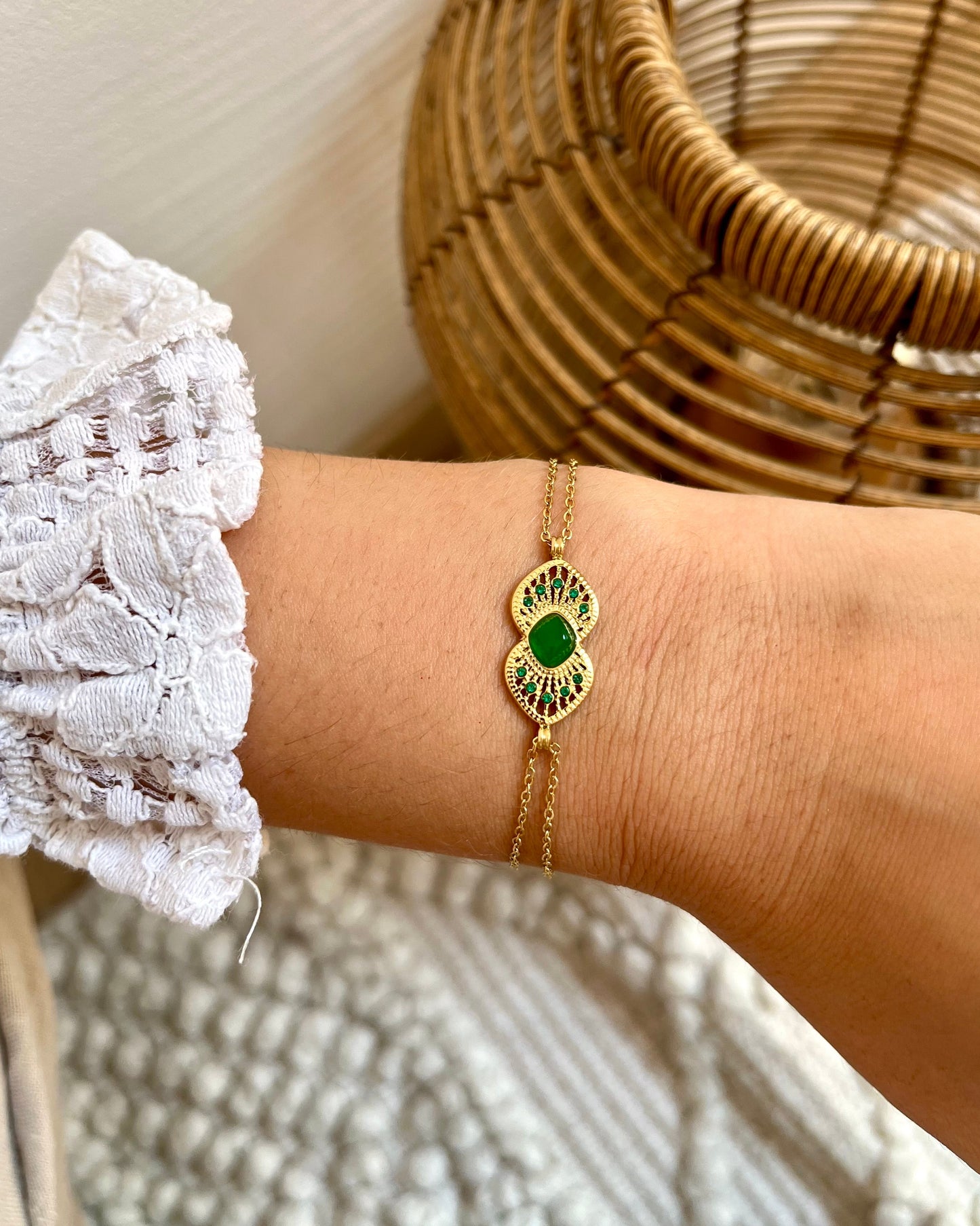 Bracelet double pierre naturelle et strass CALIA