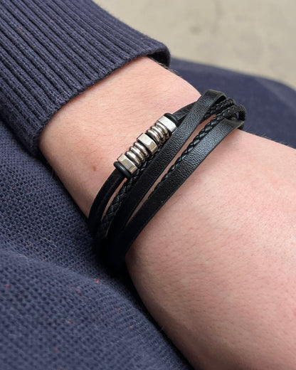 Bracelet multirang noir en cuir homme OCTAVE