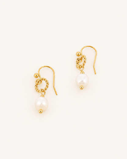 Boucles d'oreilles anneau torsadé et perle d'eau douce LEONOR