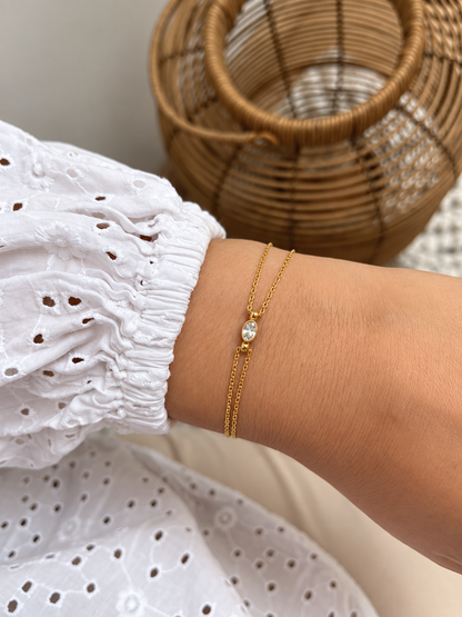 Bracelet double rangs avec cristal ovale LISERON
