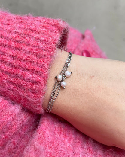 Bracelet multirang perles d'eau douce argenté Acier inoxydable GRETA