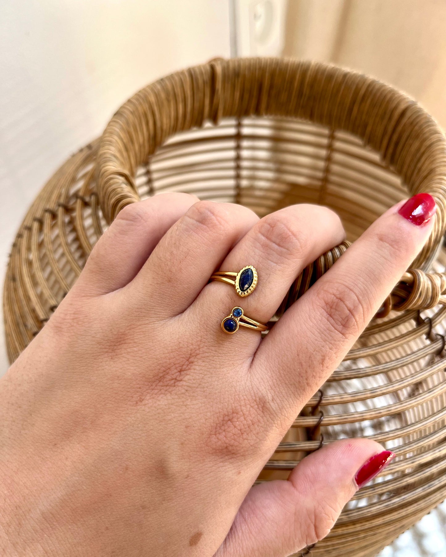 Bague pierre naturelle et strass ouverte LAVANDA
