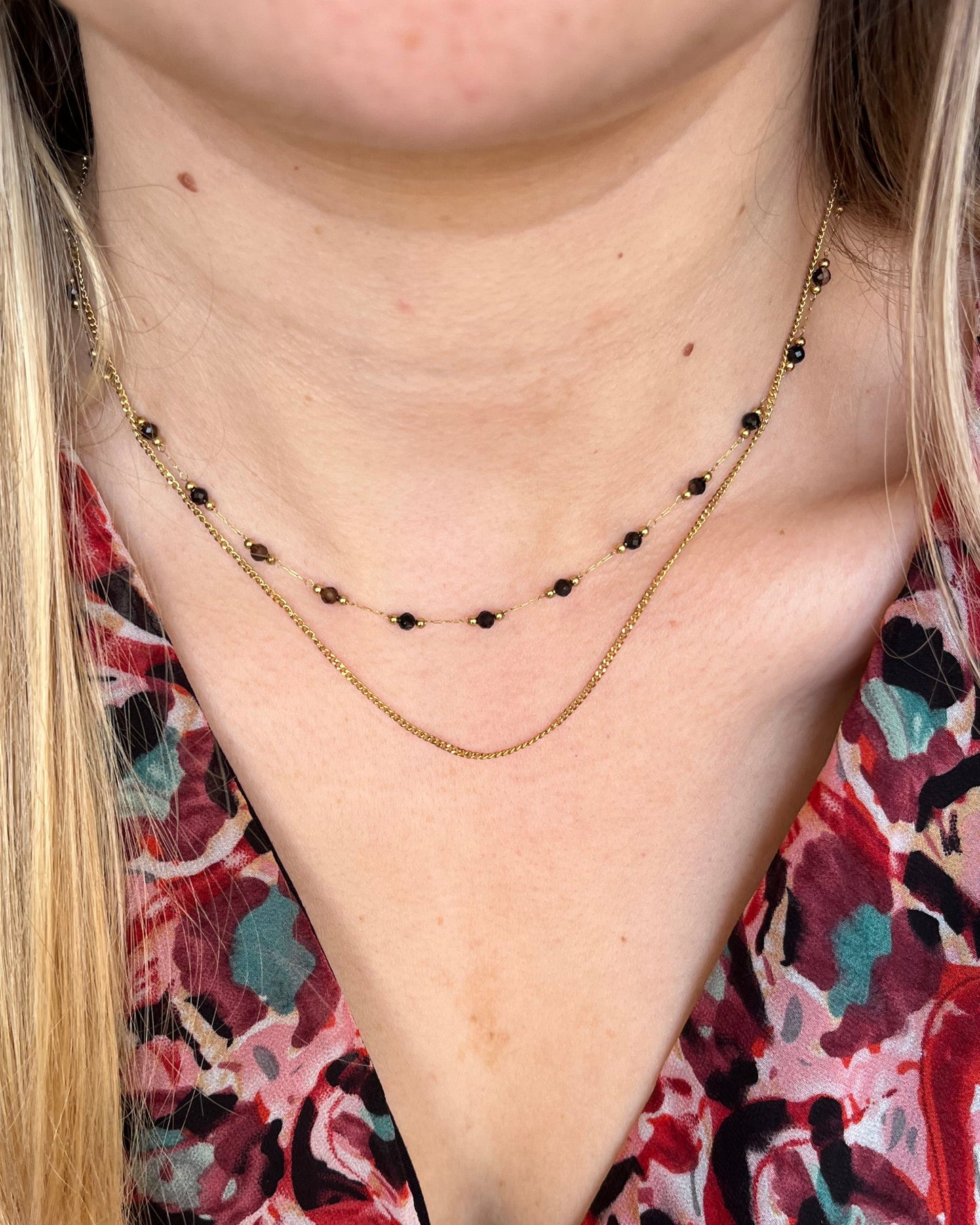 Collier double pierres naturelles agates noires NERRI