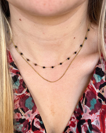 Collier double pierres naturelles agates noires NERRI