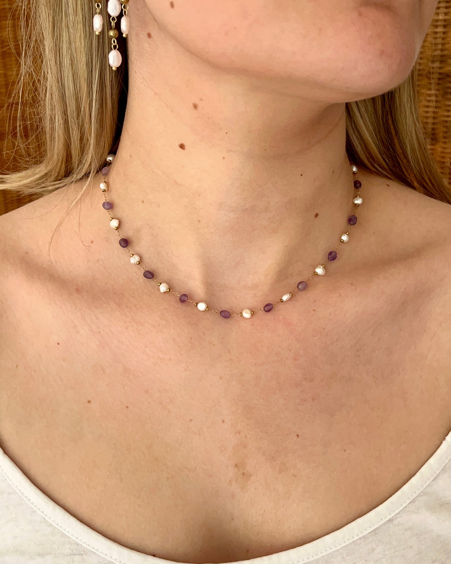 Collier perles d'eau douce et pierres naturelles ARIEL