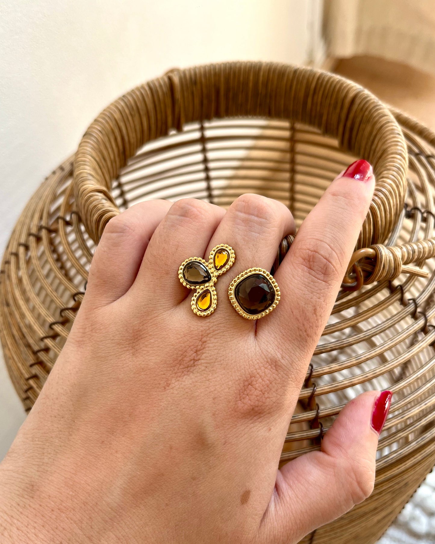 Bague ouverte pâte de verre colorée ORA