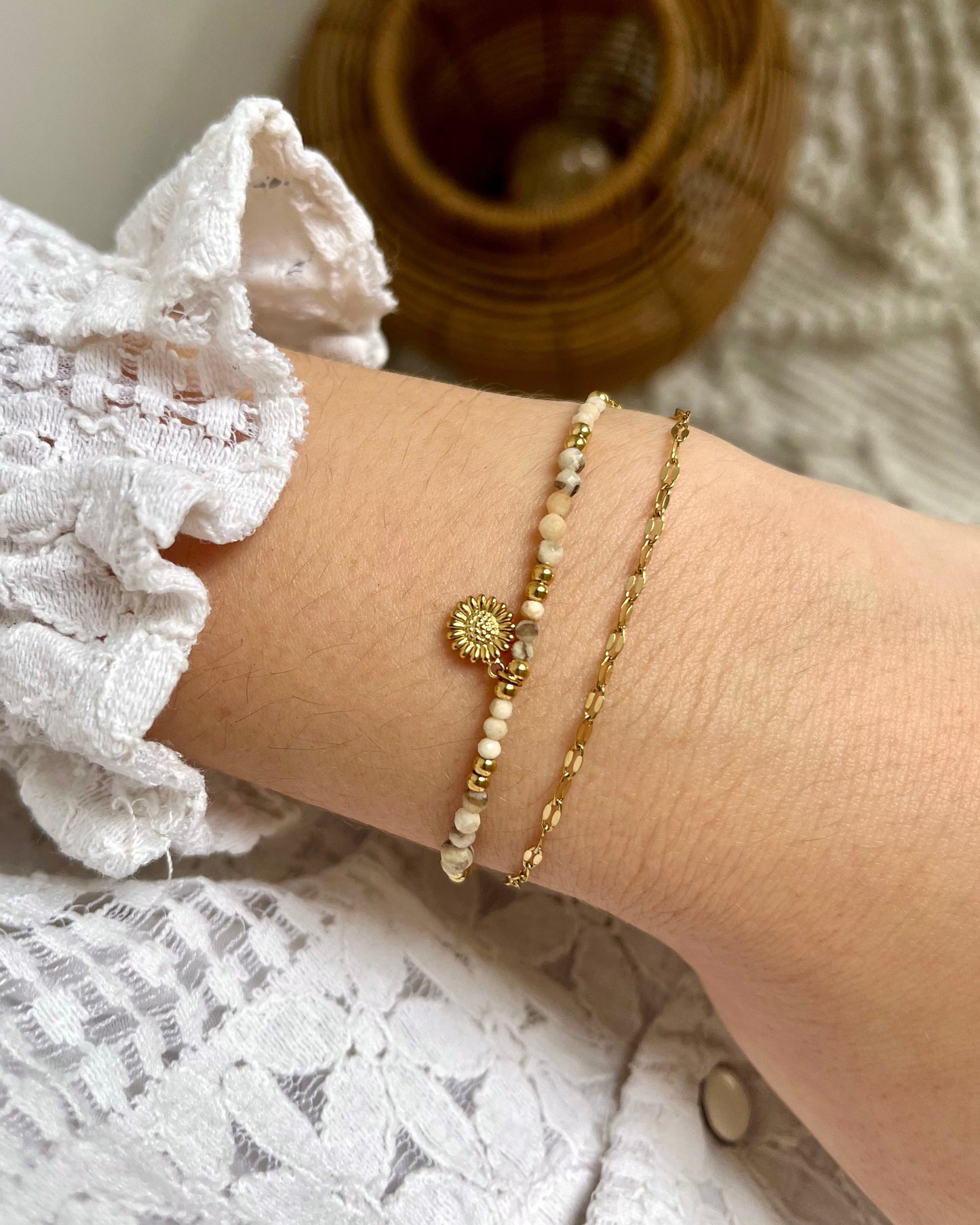 Bracelet double rangs fleur OLI