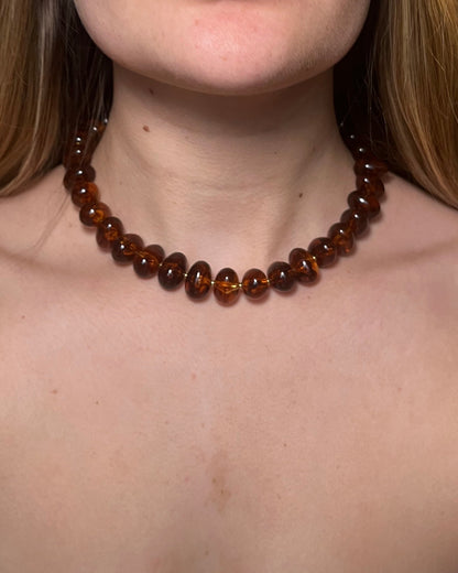 Collier perles de résine rondes terracotta AMANDE