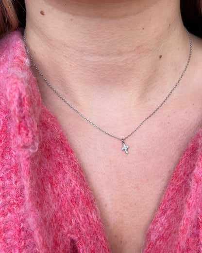 Collier argenté avec petite croix chrétienne avec strass Religion MINI MADELEINE