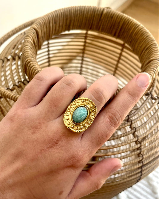 Bague large avec pierre naturelle ESMERALDA